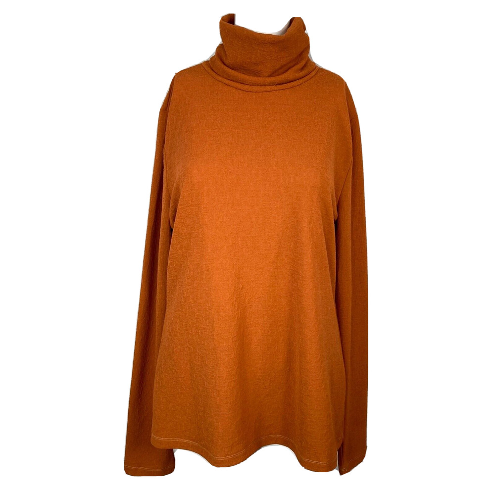 Patrizia Luca Shirt Womens Sz XL Burnt Orange Long Sleeve Stretch Turtleneck Top